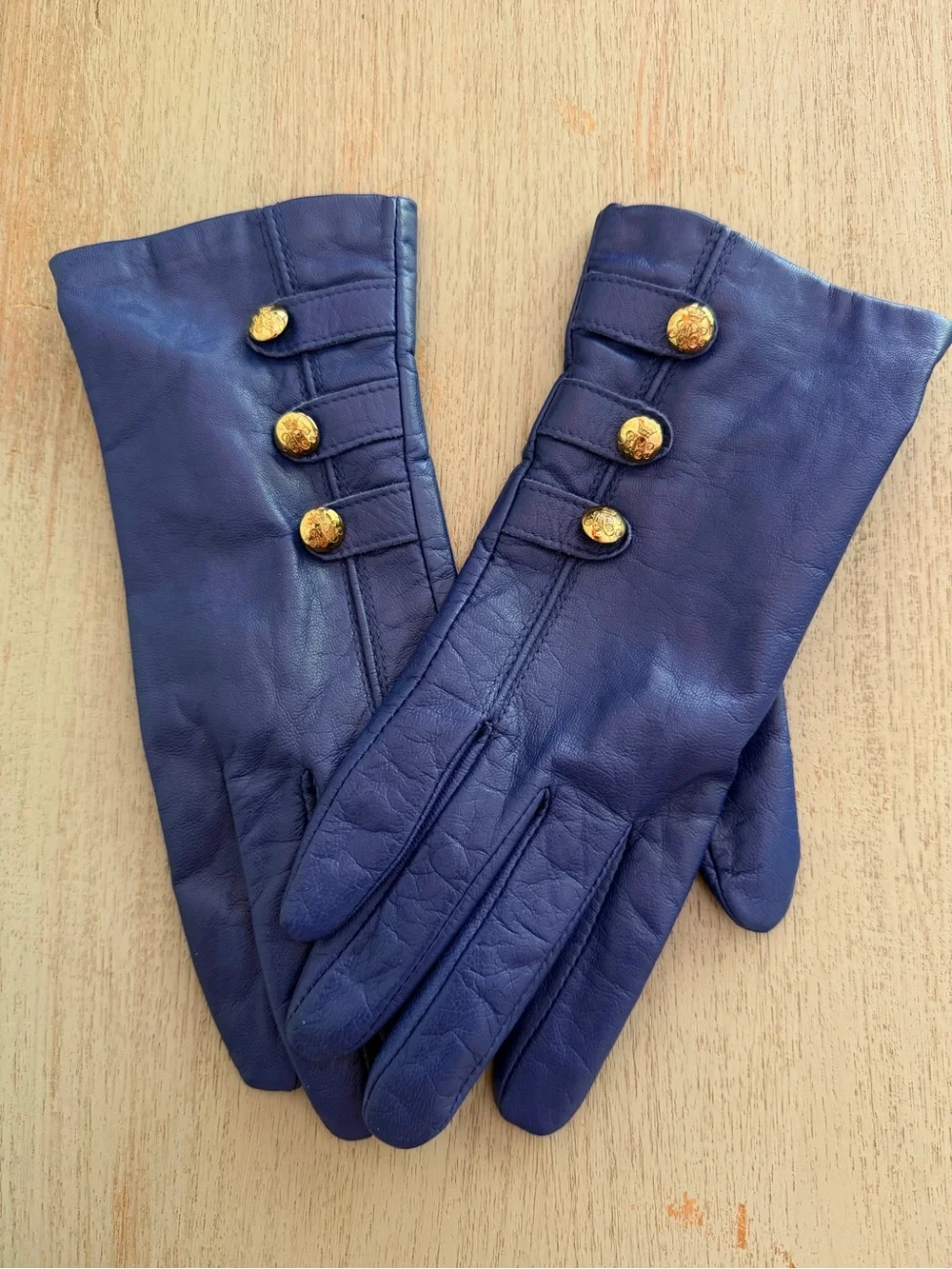 Lauren Ralph Lauren Vintage Blue Leather Retro 3 Button Driving Gloves Size M
